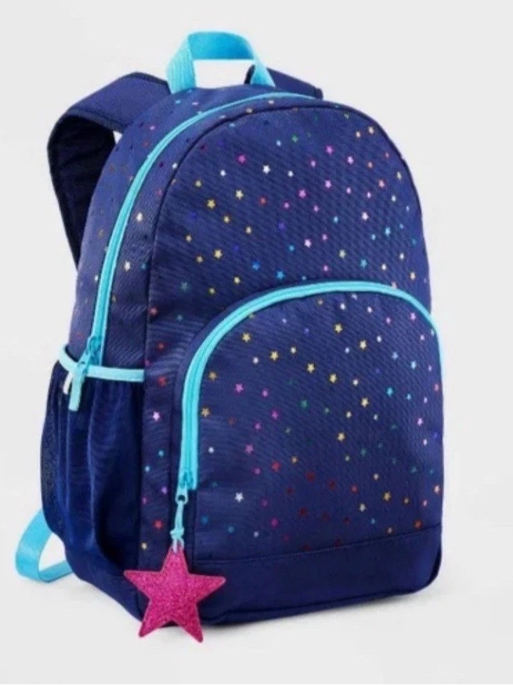 Cat & Jack Navy Backpack with Multicolor Metallic Stars and Teal Trim